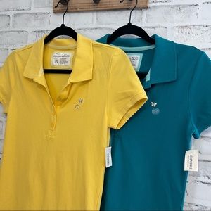 Aeropostale Women's Pique Polo Shirt SET OF TWO Yellow/Teal NWT LARGE  #BB135